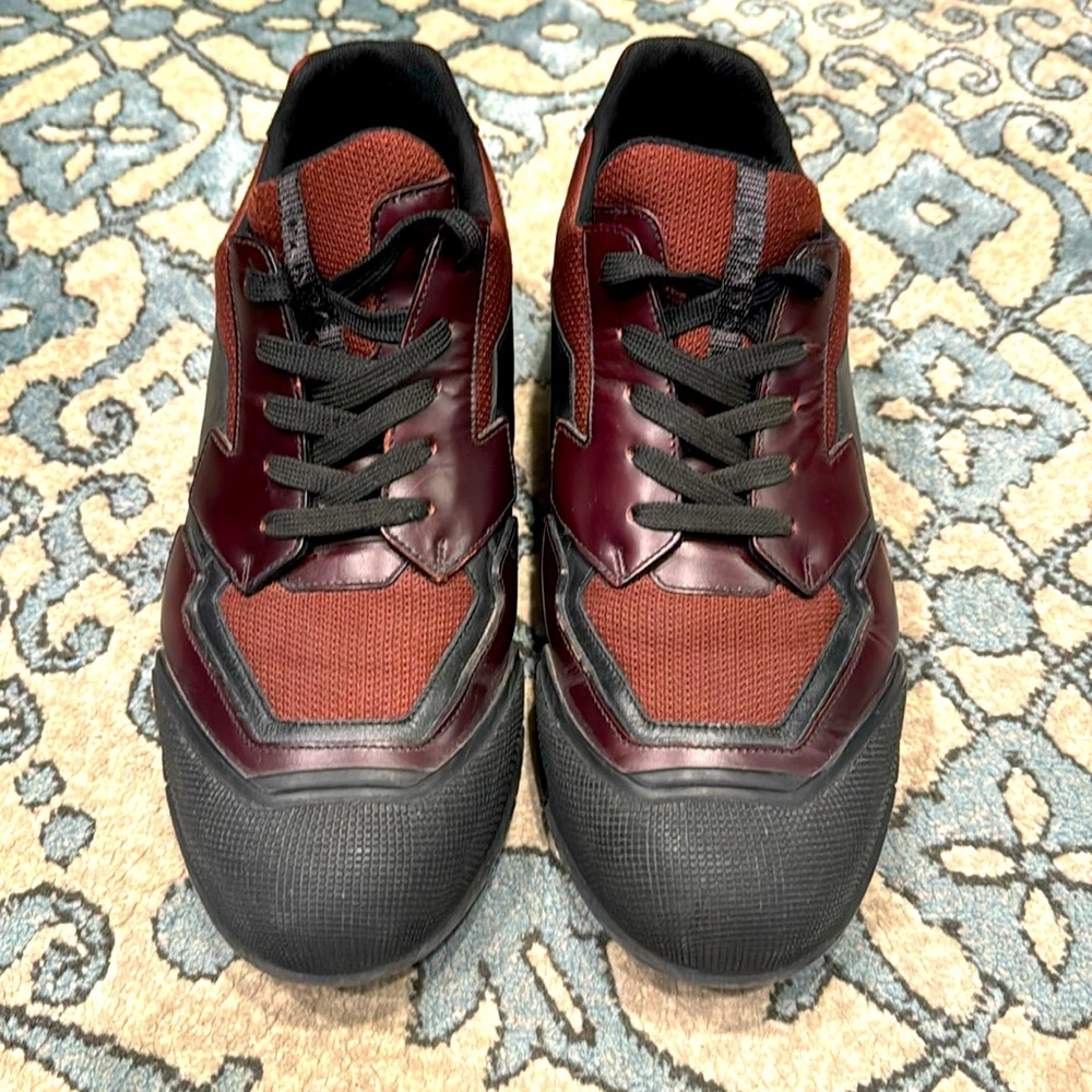 PRADA SNEAKERS SHOES 4E2748 BLACK/RED LEATHER